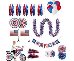 Décorations de vélo - Kit de décoration de vélo du 4 juillet, 41 pièces, 9,84 x 14,17 x 1,97 pouces, kit de ballons y rouge blanc bleu | de décoration | pour la fête commémorative de l'événement