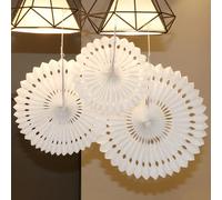 Décorations d'éventail en papier blanc ajouré 3 pièces - Décor élégant pour fête, mariage et événement - Parfait pour accrocher, mur, White