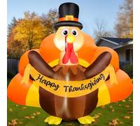 Décorations d'extérieur gonflables de 1,8 m avec queue colorée et chapeau de pèlerin avec lumières LED intégrées pour famille, pelouse, cour, jardin, fête d'automne, récolte de maison, décoration de