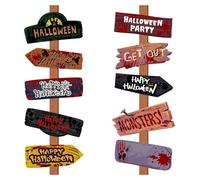 Décorations d'extérieur pour Halloween | 10 pièces de panneaux directionnels Halloween, horreur pour ensemble photo maison pelouse jardin fête cour tombeaux