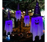Décorations d'Halloween à suspendre fantôme lumineux fantôme volant faucheuse crâne chaînes fantôme lumineux fantôme blanc chapeau de magicien pour jardin, cour, fête d'Halloween, porte d'arbre