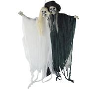 Décorations d'halloween, animatronique d'halloween, 59x17 marié marié Suspendu Squelette fantôme décor avec Son Actif et Effrayant Les Yeux Rouges, Le Couple et Blanc Figurine pour la Maison