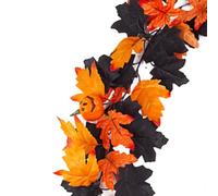 Décorations d'Halloween artificielles pour feuilles de vigne de 175 cm - Décoration d'automne orange pour clôtures noires et jardins - Réaliste pour l'automne - Décoration florale en plastique - Murs