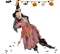 Décorations d'Halloween - Assaissement de sorcière effrayant suspendu, crieur activé de mouvement | Sound vocal et tactile, yeux pour la cour, l'arbre, la porte, le lampadaire et le décor de