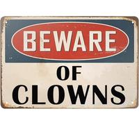 Décorations d'Halloween avec des clowns : Attention aux clowns ! Panneau en métal humoristique et sarcastique, motif clown effrayant, idéal pour une salle de jeux, un bar, un jardin ou un mur extérie