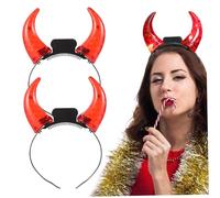 Décorations d'Halloween, bandeau de cornes de diable 2 pièces bandeau lumineux gothique cornes alimentées par batterie avec dent dentée et interrupteur diable pour concert, cosplay, Halloween