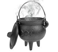 Décorations d'halloween, Chaudron en Fonte avec Couvercle et Manche Halloween 3.94x2.95 5inch Couldron Bougie décorative Encens Burning Witchcraft Cauldron Pot, Lune
