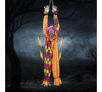 Décorations d'halloween Clown Animatroniques d'halloween Clown Suspendu de 1, 6 m Accessoires ' animés et tremblants avec chaîne Yeux Rouges Lumineux Décorations de Jardin sans Piles