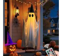 Décorations d'Halloween d'extérieur - Grande balançoire à suspendre avec guirlande lumineuse, fantôme effrayant, fantôme effrayant, décoration de fête d'Halloween pour arbre, porche, cour, jardin
