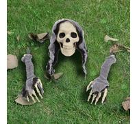 Décorations d'Halloween d'extérieur pour Halloween à insérer la tête - Ensemble de trois pièces - Simulation de bras rampant - Squelette de décoration (D, taille unique)
