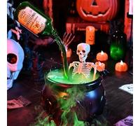 Décorations d'Halloween d'intérieur - Chaudron - Décoration d'Halloween, brumisateur d'eau avec lumière LED colorée - Bol de sorcière en plastique noir Hocus Pocus Décoration de fête pour la maison