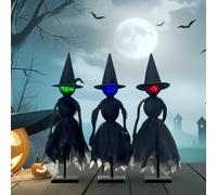 Décorations d'Halloween d'intérieur, lot de 3 sorcières primitives avec chapeaux, figurines de sorcière effrayantes d'Halloween avec 3 couleurs LED, figurines de collection pour cheminée, étagère et