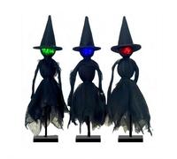 Décorations d'Halloween d'intérieur, lot de 3 sorcières primitives éclairées avec chapeau, figurines de sorcière effrayantes d'Halloween avec LED H-alloween centres de table pour la maison, étagère