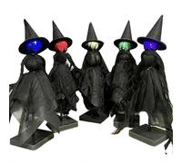 Décorations d'Halloween d'intérieur, lot de 3 sorcières primitives éclairées avec chapeau, figurines de sorcière effrayantes d'Halloween avec LED H-alloween centres de table pour la maison, étagère