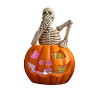 Décorations d'halloween d'intérieur, Squelette en résine sur Citrouille Lumineuse, Cadeau pour cheminée, Table de fête, Plateau à Plusieurs Niveaux, Statue Lumineuse pour Porche, Table, fenêtre