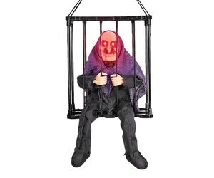 Décorations d'Halloween du prisonnier parlant effrayant - Prisonnier animé en cage, cage de prisonnier effrayant, décoration d'Halloween hurlante avec détecteur de mouvement et l