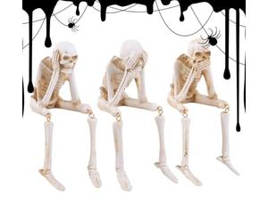 Décorations D'Halloween En Forme De Squelettes 3 Figurines Assises | Statuette De Crâne Pour Maison Hantée École Arrière-plan Photo Magasin Salon Vacances Fête Décorati