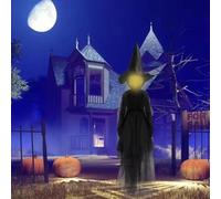 Décorations d'Halloween en plein air, grande sorcière lumineuse tenant la main qui crie, sorcière d'Halloween avec piquets, sorcière effrayante avec lumières LED et capteur activé par le son pour cour