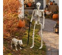 Décorations d'Halloween en plein air, squelette articulé avec chien | Matériau PP résistant aux intempéries avec joints mobiles, parfait pour les scènes de cimetière avant