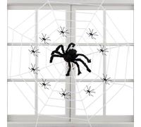 Décorations d'Halloween en toile d'araignée, toile d'araignée géante,Toile d'araignée géante d'Halloween avec 10 petites araignées - Décorations décoratives d'Halloween, décor de maison hantée