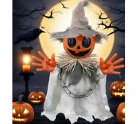 Décorations d'Halloween, fantôme citrouille marchant de 40,6 cm avec son et capteur tactile, accessoire d'Halloween animé effrayant et mignon avec son effrayant pour intérieur et extérieur, cour