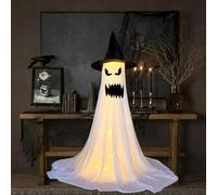 Décorations d'halloween fantômes Spooky avec Un Chapeau de sorcière, Gros fantômes de Tissu Blanc éclairé, décoration extérieure des fantômes éclair