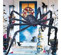 Décorations d'Halloween géantes en forme d'araignée - 200 cm Grandes araignées effrayantes - Noires - Réalistes - Avec yeux rouges - Décoration pour fête d'Halloween, maison intérieure et extérieure