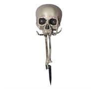 Décorations d'Halloween géantes et lumineuses en forme de squelette pour Halloween, tête de mort activée par le son et piquet squelette - Yeux rouges brillants, cri effrayant, plastique, 45 cm, thème