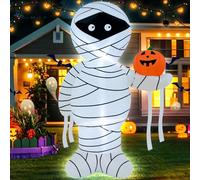 Décorations d'Halloween gonflables de 1,2 m avec citrouille - Momie effrayante tenant une lanterne Jack-O-Lanterne, décoration d'Halloween extérieure pour jardin, fête, imperméable, facile à gonfler