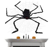 Décorations d'Halloween grandes araignées - Contrôle vocal effrayant - Décoration géante en toile d'araignée d'Halloween, simulation électrique sonore et lumineuse pour accessoires de maison hantée