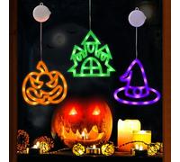 Décorations d'Halloween, lot de 3 lumières de fenêtre d'Halloween avec ventouse à piles, lumières d'Halloween citrouille, araignée, chapeau de sorcière, pour fête d'Halloween, intérieur et boutique