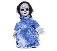 Décorations d'Halloween, poupée effrayante à pied avec des yeux et des cheveux d'éclairage, animé Horreur de poupée hantée effrayante avec sons pour la maison hantée décorations 'Halloween, Dol