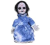 Décorations d'Halloween, poupée effrayante à pied avec des yeux et des cheveux d'éclairage, animé Horreur de poupée hantée effrayante avec des sons pour la maison hantée des décorations d'Halloween,