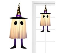 Décorations d'Halloween pour arbre - Décoration Ghost Pendse | Luminescent avec chapeau de sorcière pour arbre, décoration d'Halloween, accessoire d'accessoires de porche de jardin, mur, sel