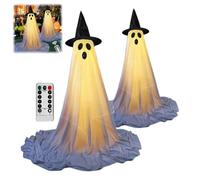 Décorations d'Halloween pour extérieur et intérieur, lot de 2 fantômes lumineux en maille blanche, grands fantômes éclairés, décoration de fête d'Halloween