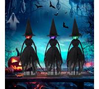 Décorations d'halloween pour l'Extérieur, Lot de 3 Sorcières se Tenant la Main, Sorcières Primitives avec Chapeaux, Figurine de Sorcièrs d'halloween Effrayantes avec 3 Couleurs LED pour Jardin Cour