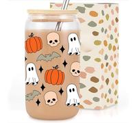 Décorations d'Halloween, tasse d'automne citrouille, fantôme, crâne, 473,6 g, tasse à café glacé, tasses en verre effrayantes, cadeaux gothiques effrayants pour elle, cadeaux d'Halloween (tasses