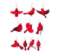 Décorations d'oiseaux 2D pour Sapin de Noël - 10 Pièces Suspension Rouge pour Sapin De Noël | Suspension en Bois pour Petit Espace École Magasin Appartement Salle De Classe Cuisine Chambre