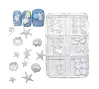 Décorations d'ongles en résine scintillante blanche avec durabilité, motifs de coquillages d'étoiles de mer, breloques pour une amélioration créative, breloques brillantes de coquillages d'étoiles de