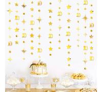 Décorations dorées pour 10e anniversaire - Guirlande d'étoiles scintillantes en forme de chiffre 10 - Bannière métallique à suspendre pour filles et garçons - Double chiffres - 10e anniversaire de