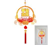 ] Décorations du Nouvel an 2026 - Pendentif Nœud Chinois De L'année Cheval avec Lumières LED - Panneau De Porte avec Fu Rouge Et Ornements À Suspendre pour La Fête du Printemps E