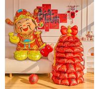 Décorations du Nouvel An chinois 2026, ballon géant debout Dieu de la richesse pour décoration de l'année lunaire chinoise, ballons en aluminium Dieu de la richesse, décoration du Nouvel An 2026, pour