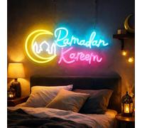 Décorations du Ramadan pour la maison, panneau néon LED pour la maison, décoration murale islamique en acrylique à suspendre, lune et étoile, décoration murale pour chambre, porte, fenêtre, fête de