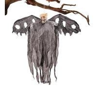 Décorations effrayantes Halloween pour l'extérieur, fantôme squelette suspendu avec yeux lumineux pour décoration d'entrée maison sorcière - effrayant pour maison sorcière jardin cour porche