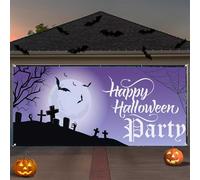 Décorations effrayantes pour garage : bannière sur le thème d'Halloween avec graphismes envoûtants, parfaite pour les amateurs de voiture et les métamorphoses de garage, installation facile, tissu
