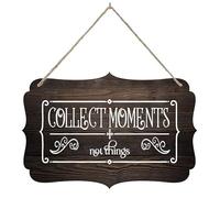 Décorations en bois - Panneaux à suspendre - Collect Moments Not Things - Plaque de porte d'entrée personnalisée - Pour jardin, famille, grotte, bar, café - 15 x 30 cm