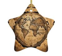 Décorations en céramique en forme d'étoile de Noël avec carte du monde antique, décoration de famille, cadeaux d'anniversaire