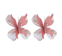 Décorations en forme de branche de papillon en tissu synthétique pour sapin de Noël et usage domestique, pics papillon légers pour améliorer les décors saisonniers (rose doré)