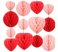 Décorations en forme de cœur rouge à suspendre, décoration de fête de fiançailles, pompons en papier de soie rose et rouge, décoration romantique réutilisable pour Saint-Valentin, Noël, mariage, fête