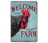 Décorations en métal pour salon - Panneau « Welcome To The Funny Farm » - Motif animaux de la ferme - Décoration murale en métal - Cadeau amusant pour le salon et le bureau - 15,2 x 20,3 cm